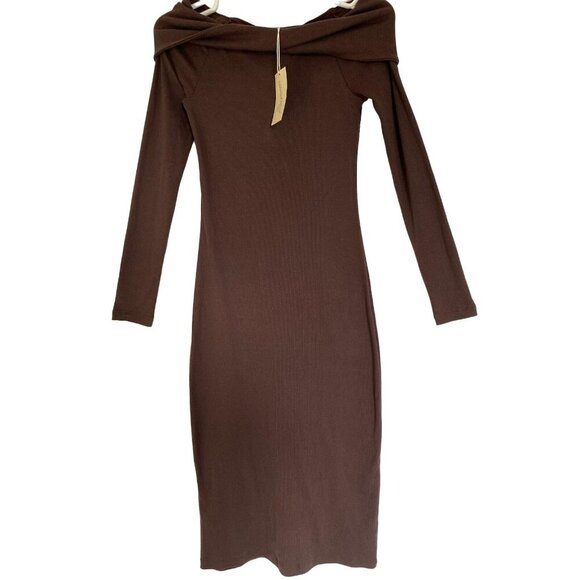 Universal thread, Elegant dress for women, Brown, cotton and polyester, size XS. - Picture 3 of 5